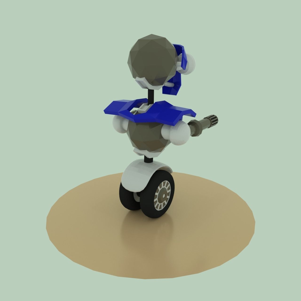 robot on wheels with two guns Low-poly 3D model_3