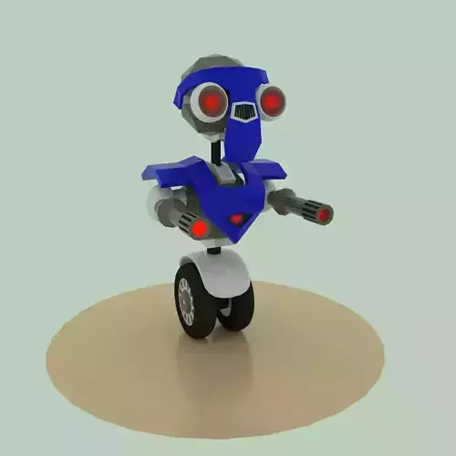 robot on wheels with two guns Low-poly 3D model