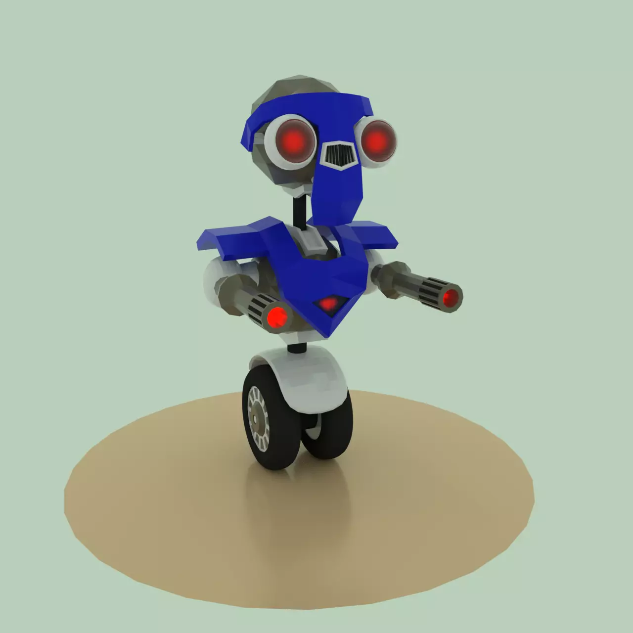 robot on wheels with two guns Low-poly 3D model_0
