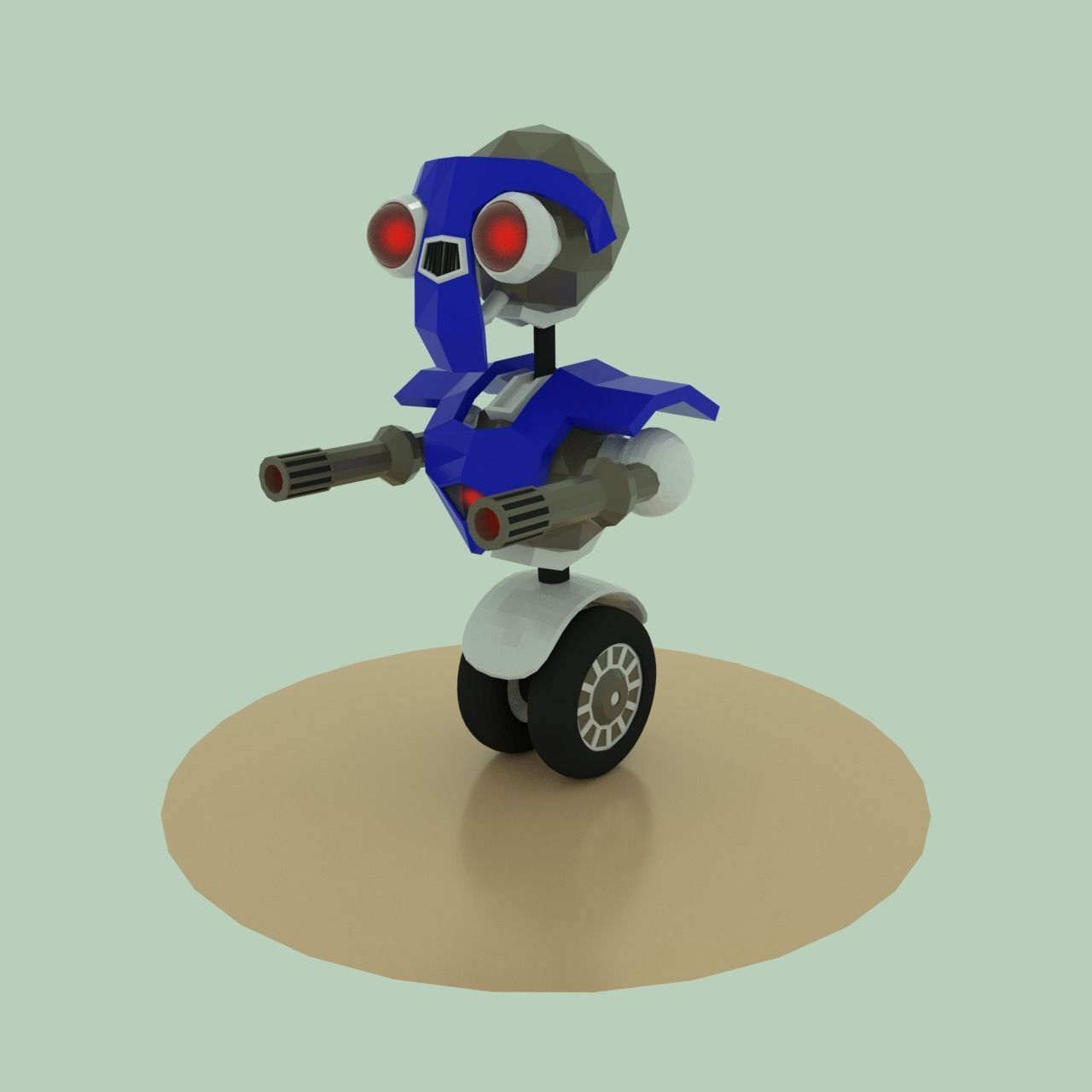 robot on wheels with two guns Low-poly 3D model_1