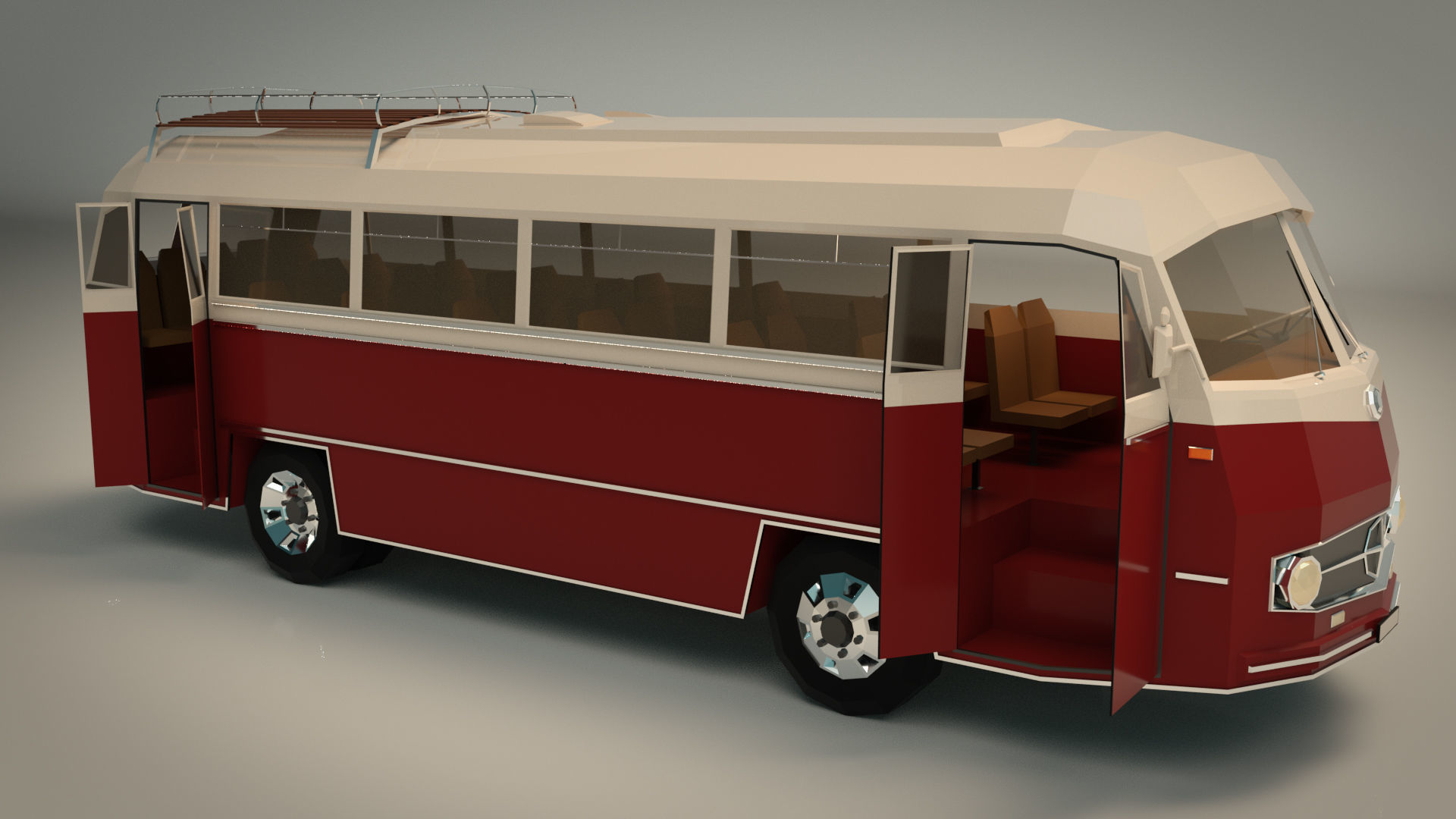 Low Poly Vintage Bus 02 Low-poly 3D model_9