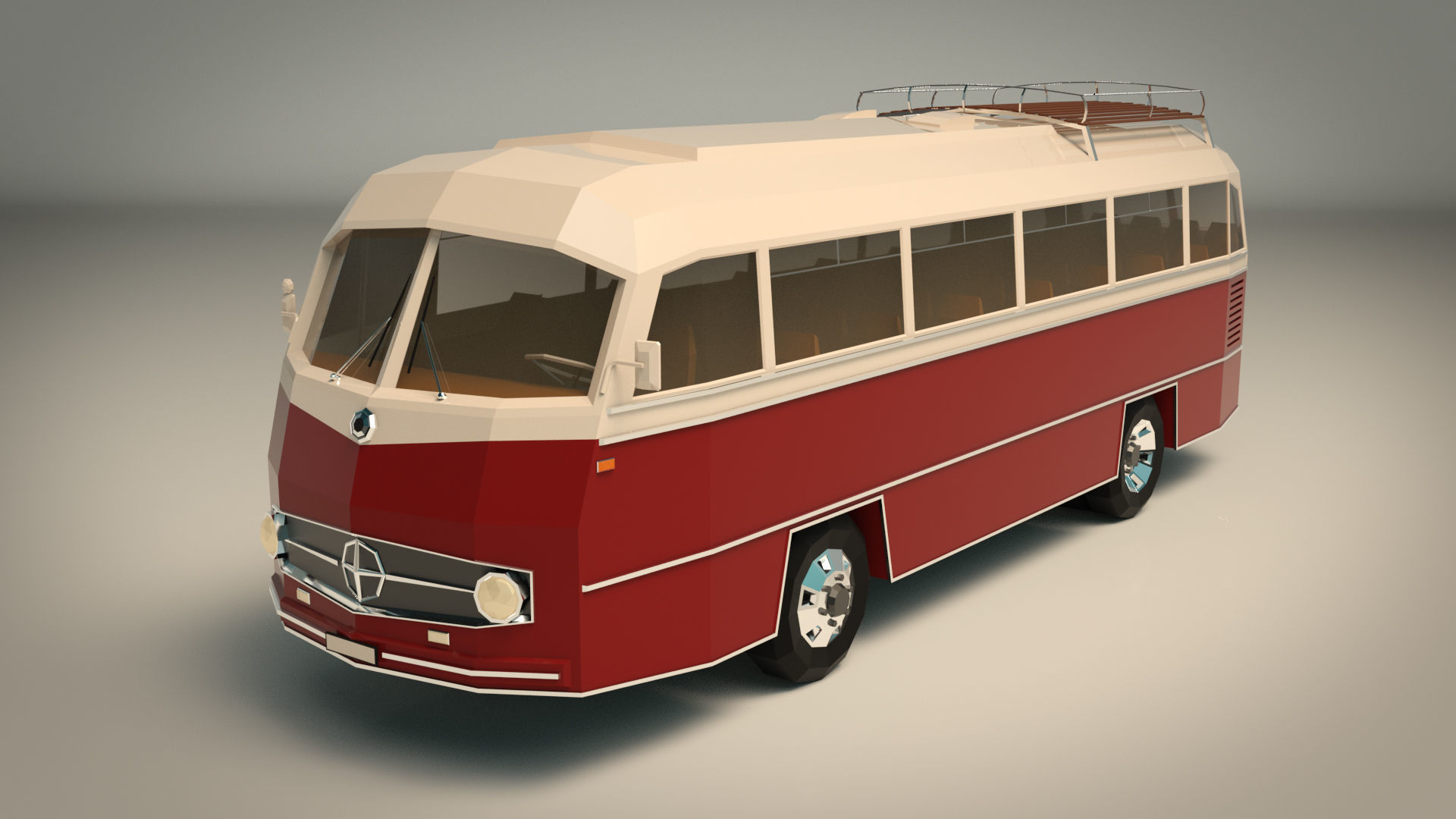 Low Poly Vintage Bus 02 Low-poly 3D model_3
