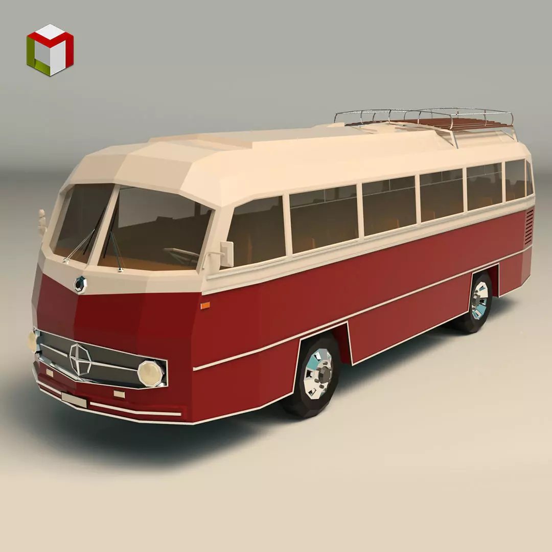 Low Poly Vintage Bus 02 Low-poly 3D model_0