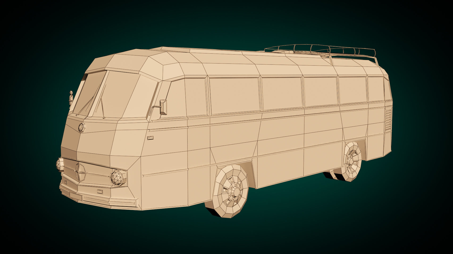 Low Poly Vintage Bus 02 Low-poly 3D model_10