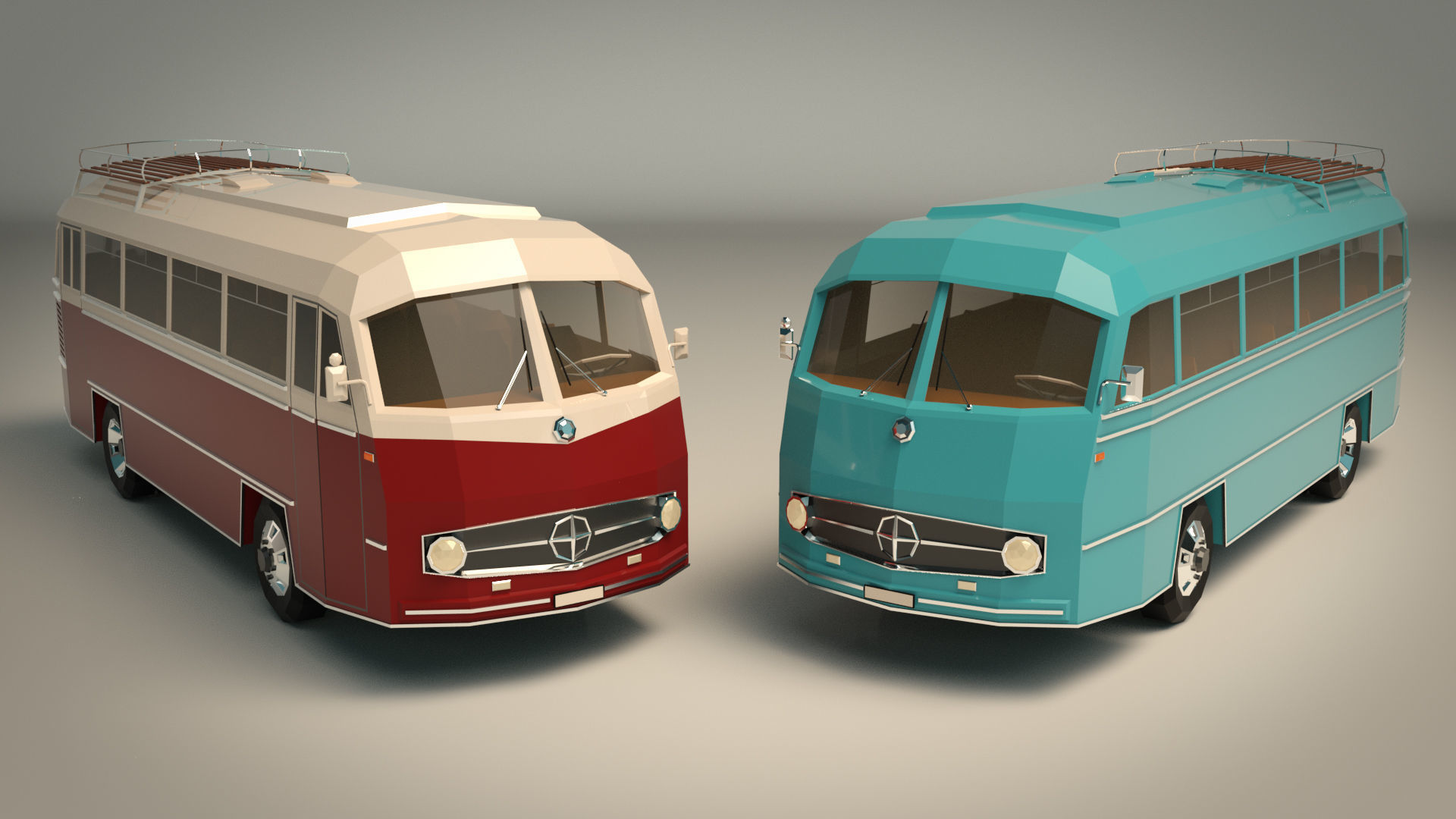 Low Poly Vintage Bus 02 Low-poly 3D model_2
