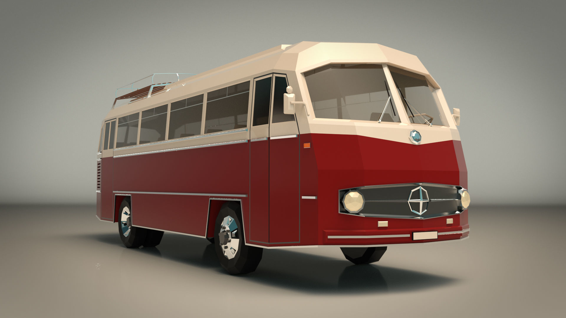 Low Poly Vintage Bus 02 Low-poly 3D model_7