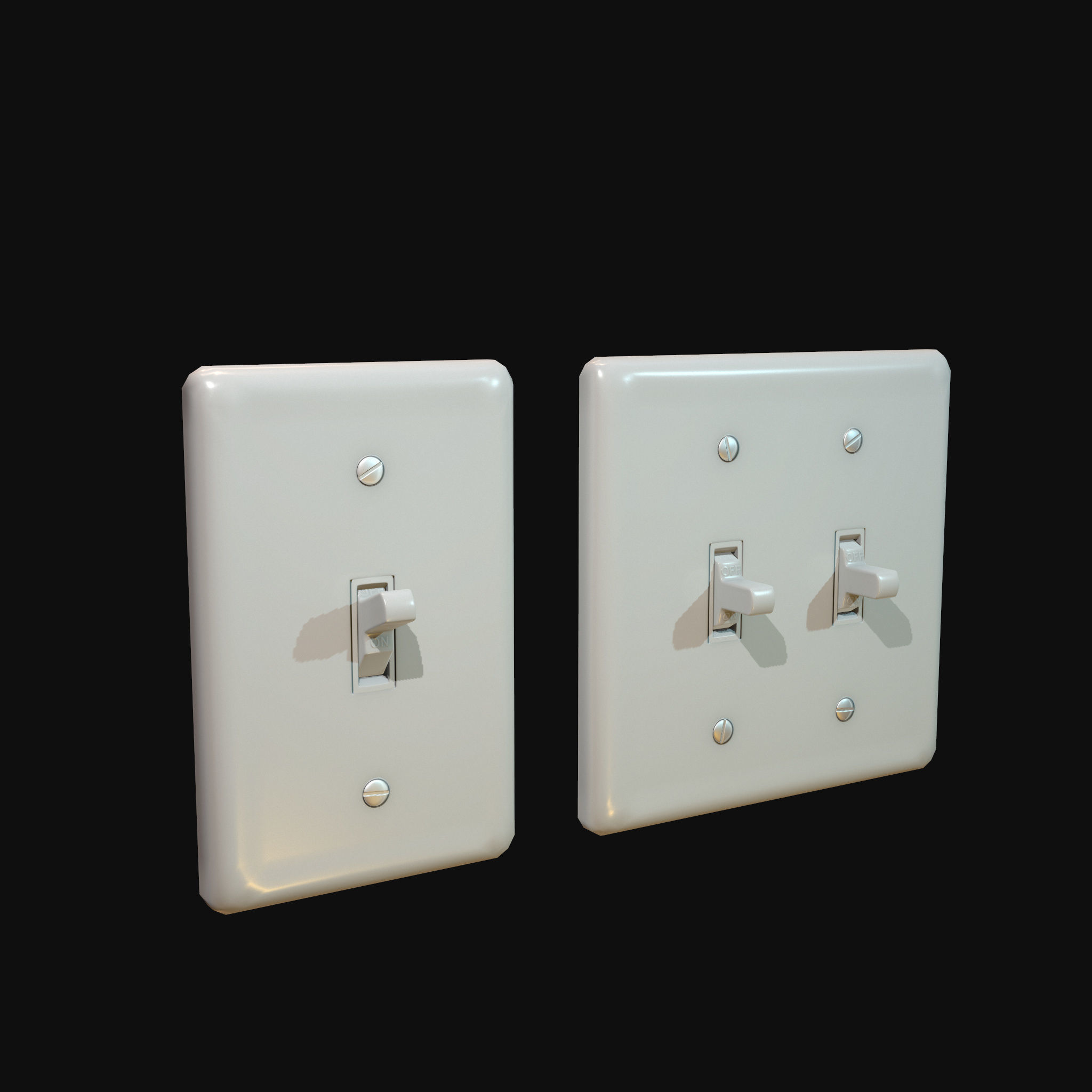 Single - Dual Light Switch - PBR Game Ready Low-poly 3D model_26