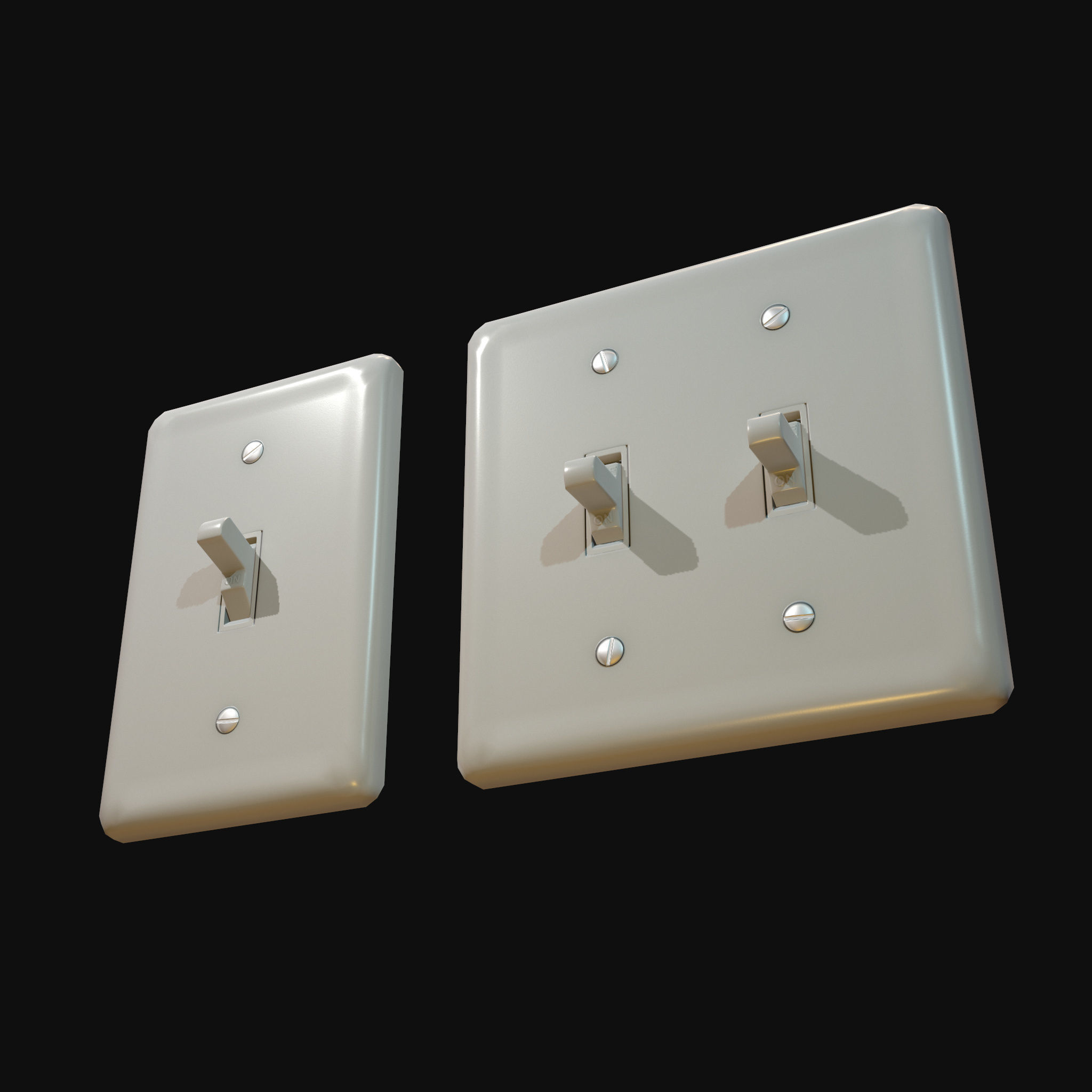 Single - Dual Light Switch - PBR Game Ready Low-poly 3D model_7