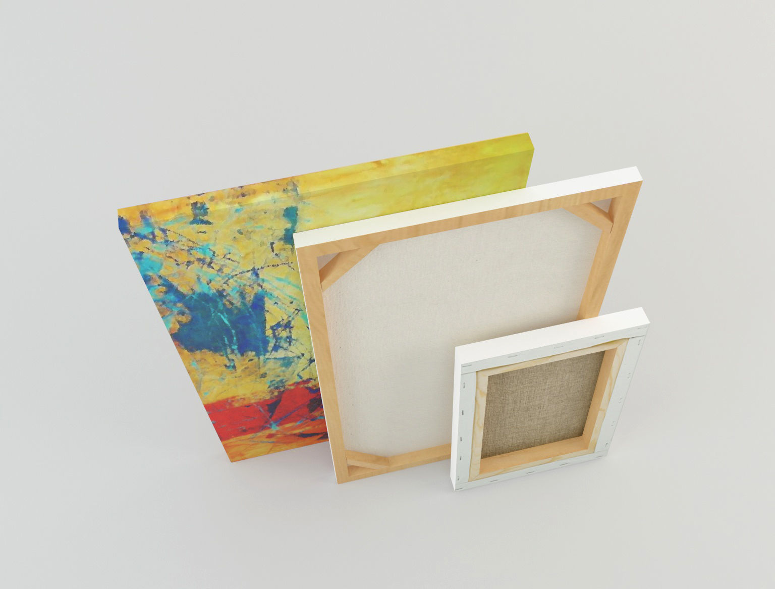 Canvas Lowpoly wooden frame with two paintings Low-poly 3D model_2