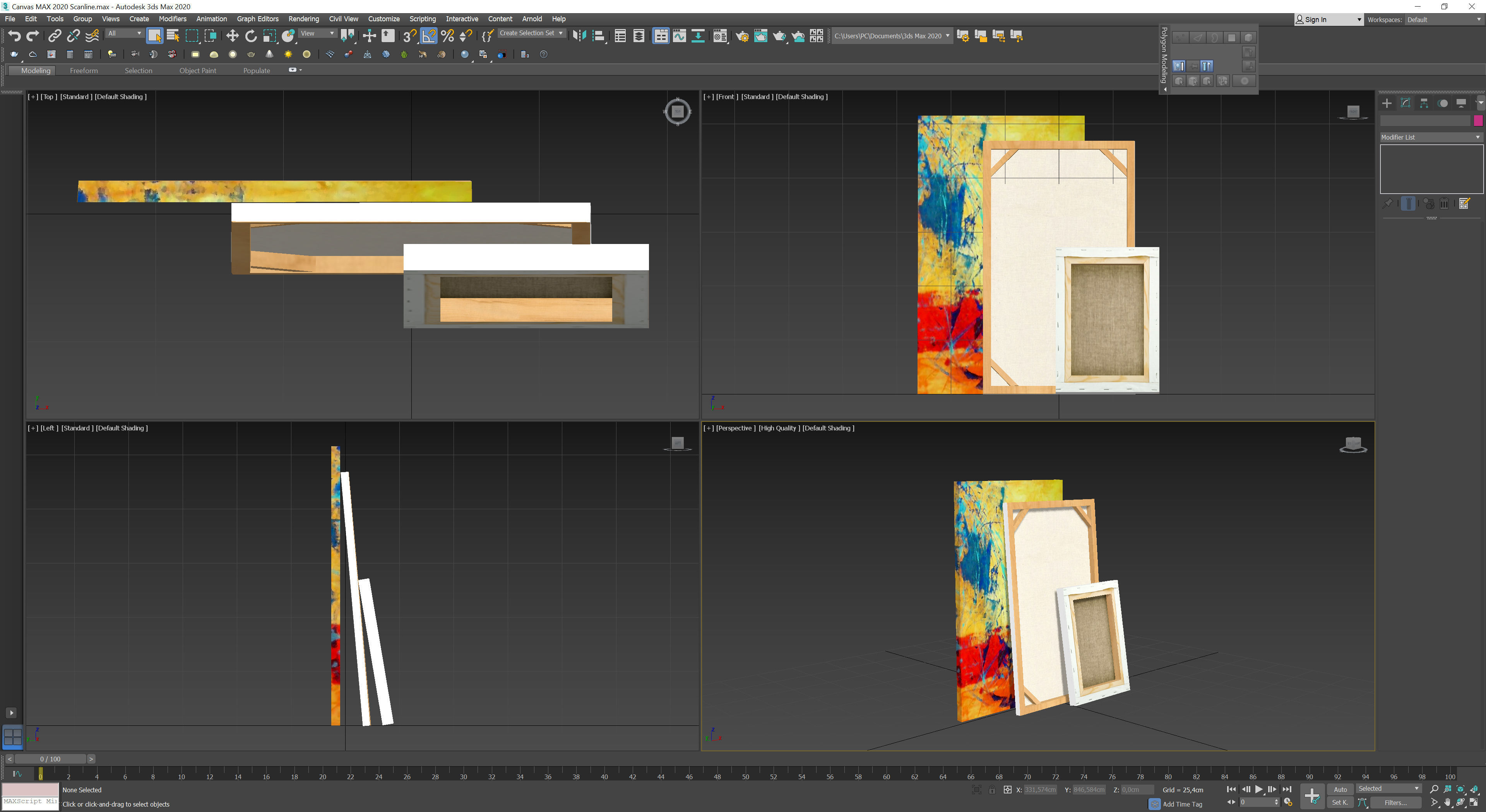 Canvas Lowpoly wooden frame with two paintings Low-poly 3D model_7