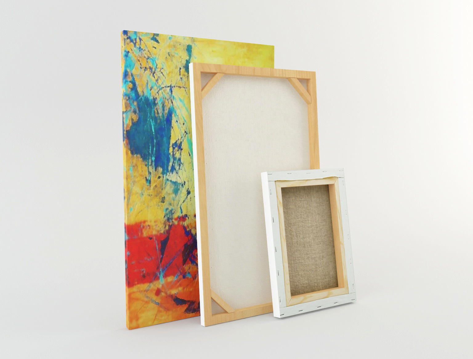 Canvas Lowpoly wooden frame with two paintings Low-poly 3D model_1