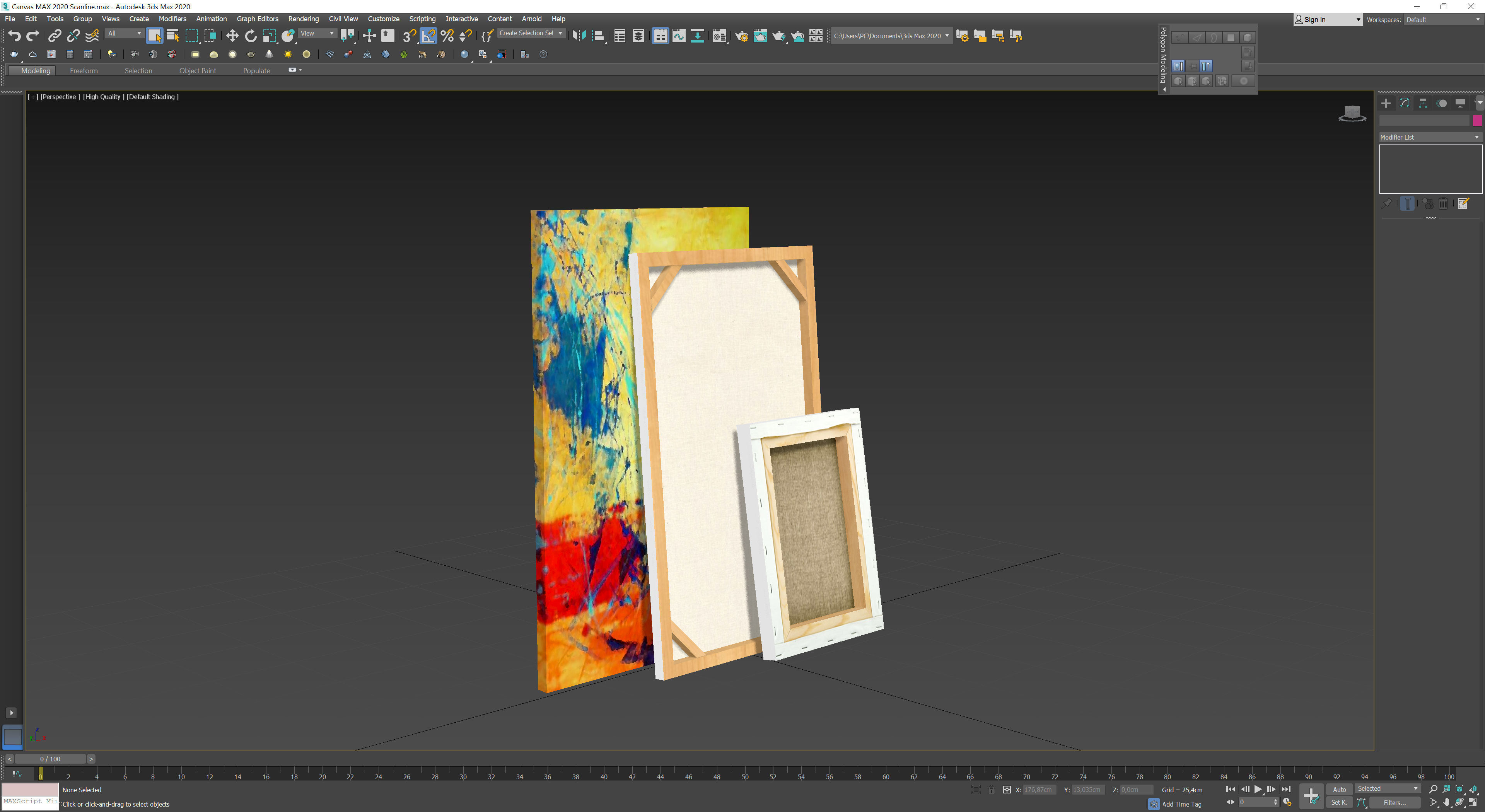 Canvas Lowpoly wooden frame with two paintings Low-poly 3D model_6