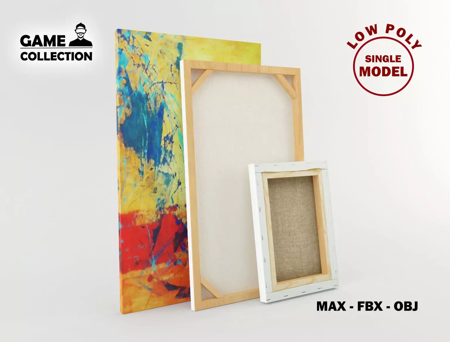 Canvas Lowpoly wooden frame with two paintings Low-poly 3D model_0