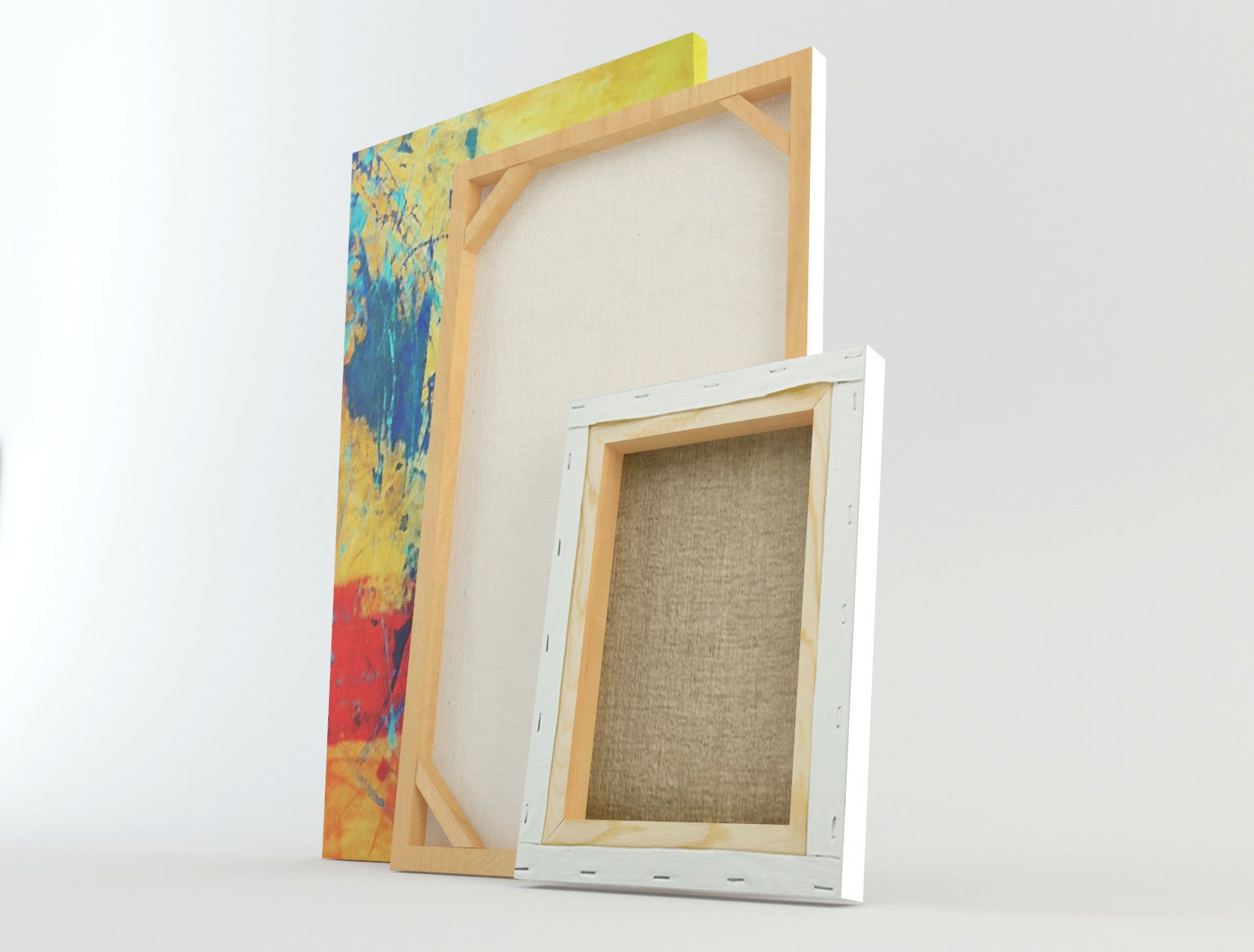 Canvas Lowpoly wooden frame with two paintings Low-poly 3D model_4