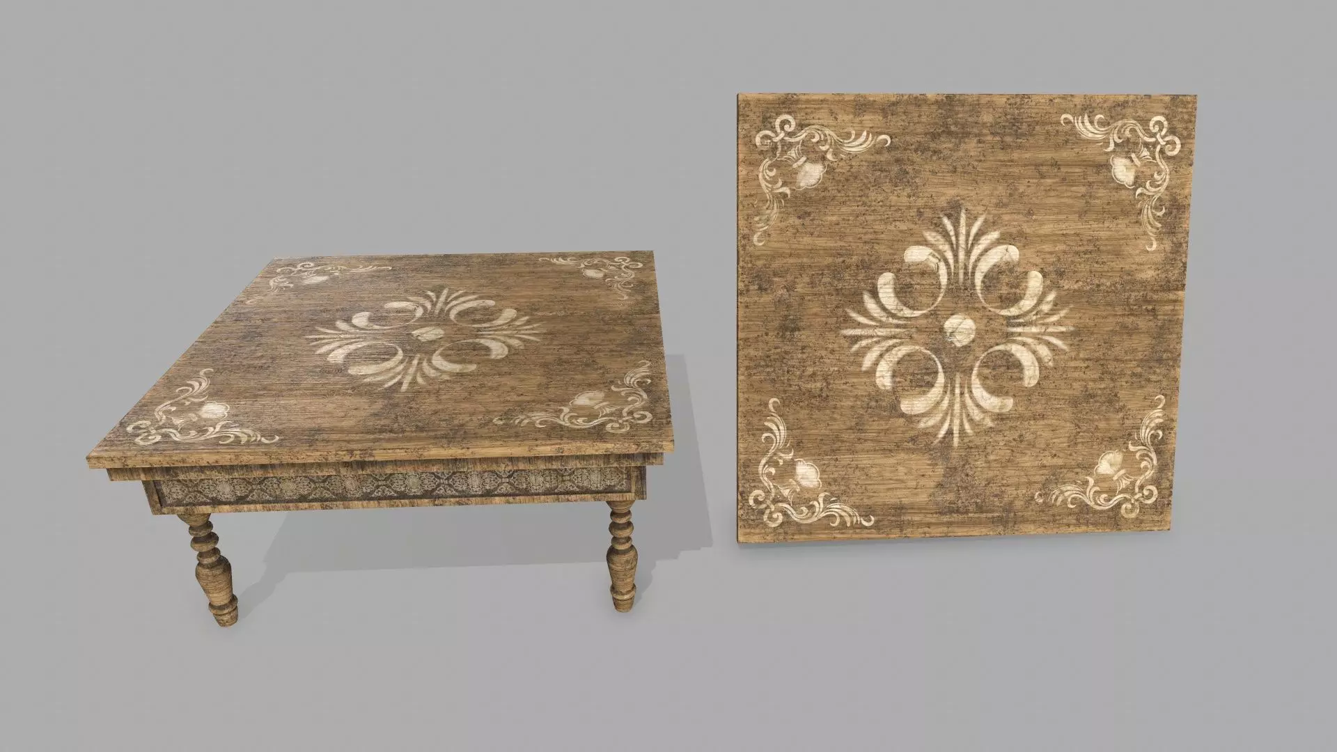 Table wooden with ornate design Low-poly 3D model