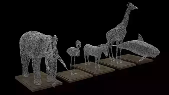 Animals Wire Statues 3D model