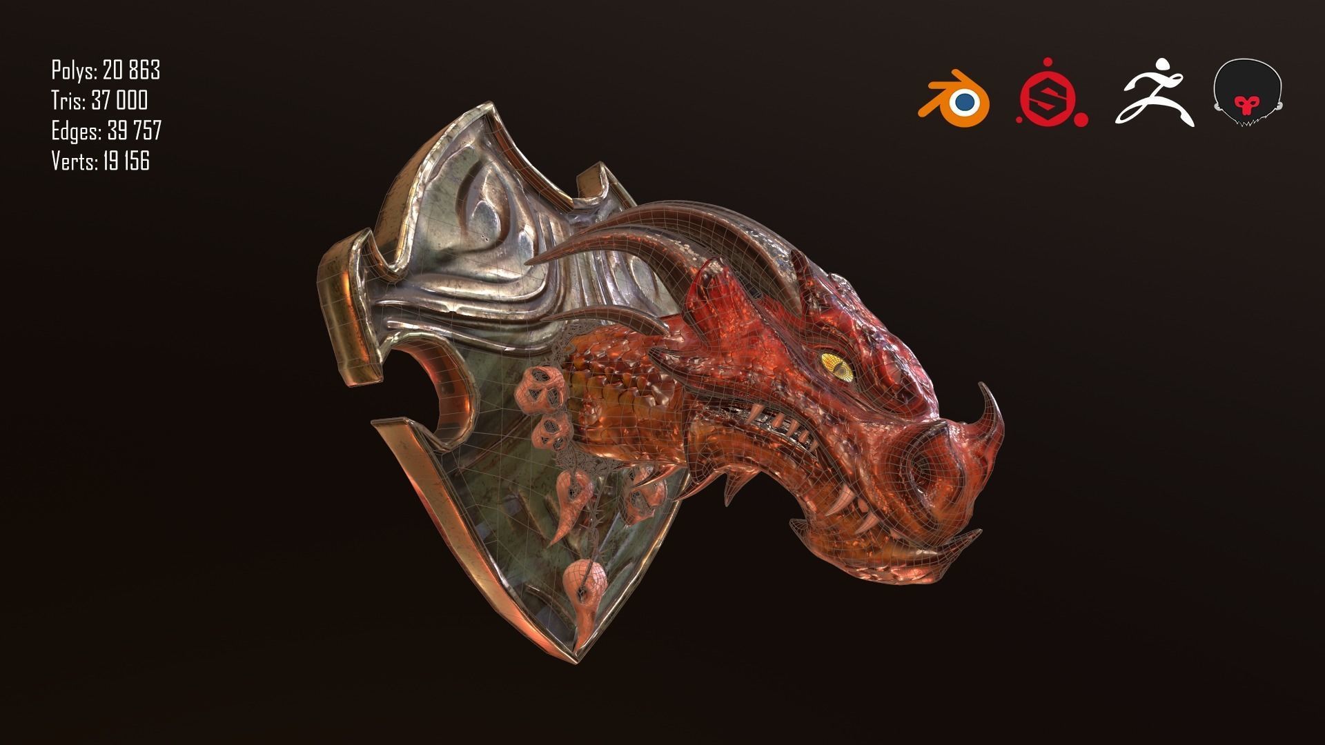 Dragon head Low-poly 3D model_13