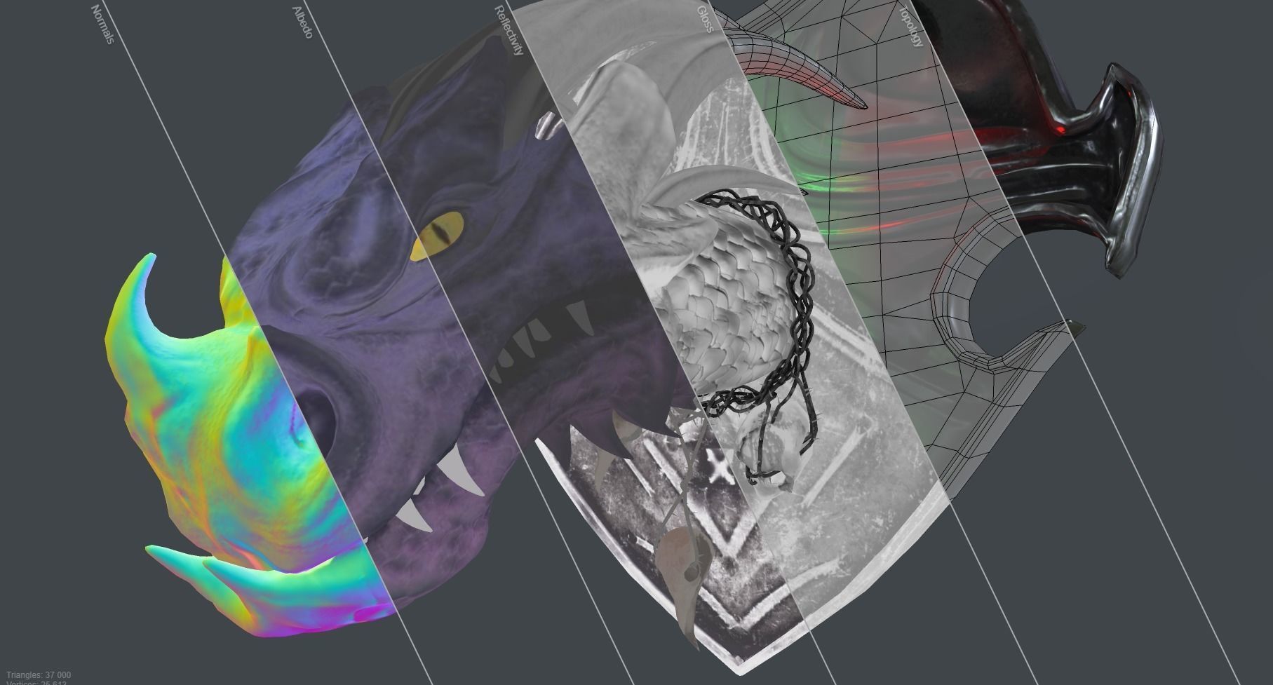 Dragon head Low-poly 3D model_12