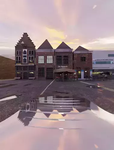 street reflection of building at dusk 3D model