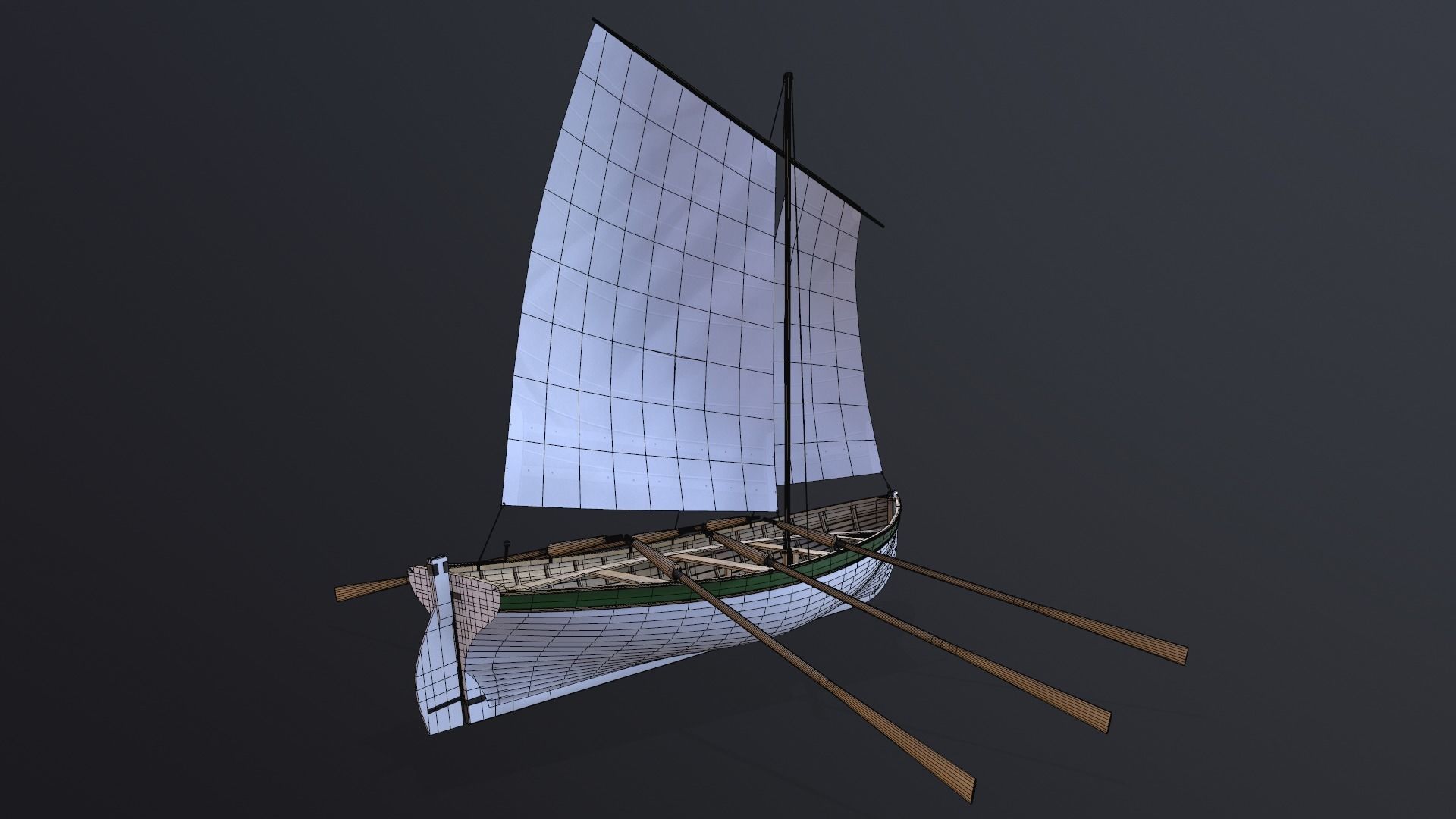 Wooden boat Yal-6 Low-poly 3D model_12