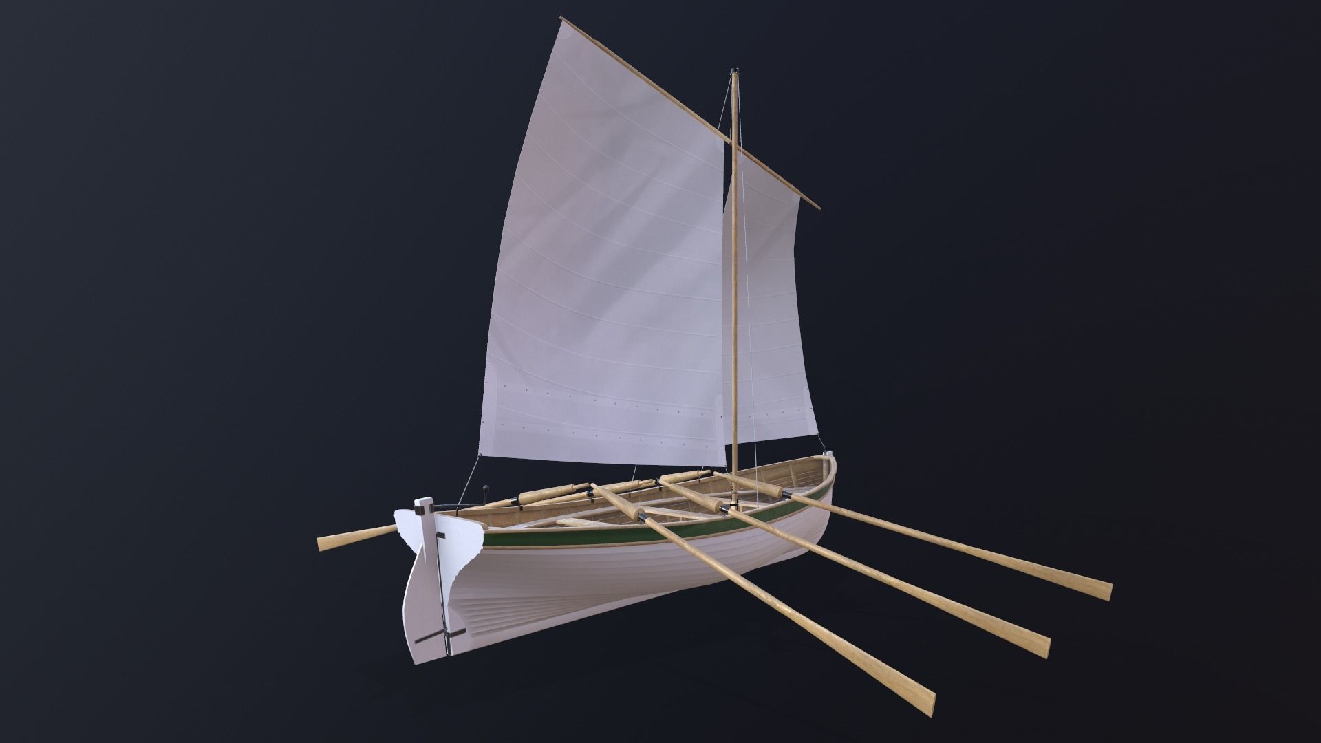 Wooden boat Yal-6 Low-poly 3D model_3