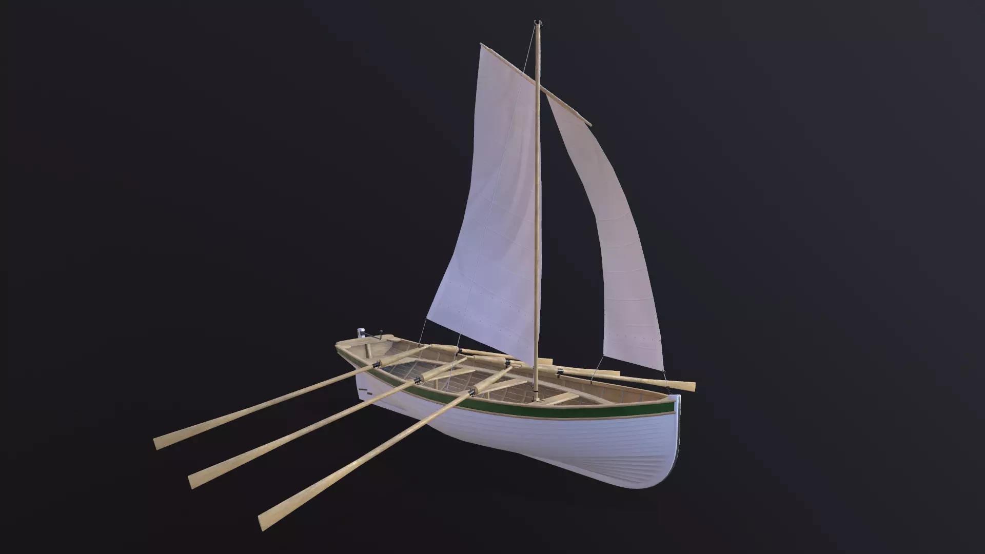 Wooden boat Yal-6 Low-poly 3D model_0