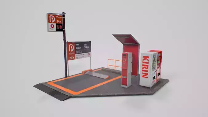 Japanese Parking Lot SET - 5 PBR AAA Ready Models Low-poly 3D model