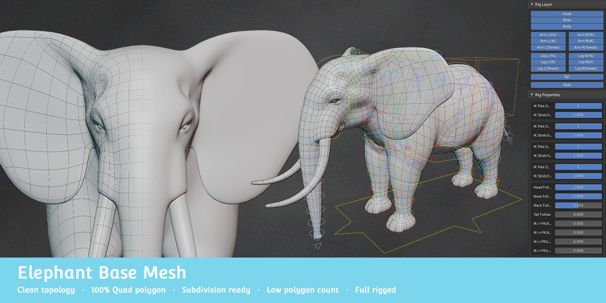 Elephant Base Mesh Low-poly 3D model_1