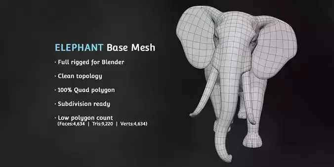 Elephant Base Mesh Low-poly 3D model