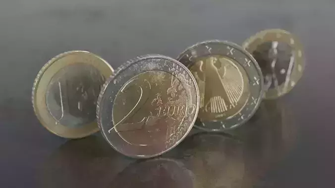 one and two Euro coins Low-poly 3D model