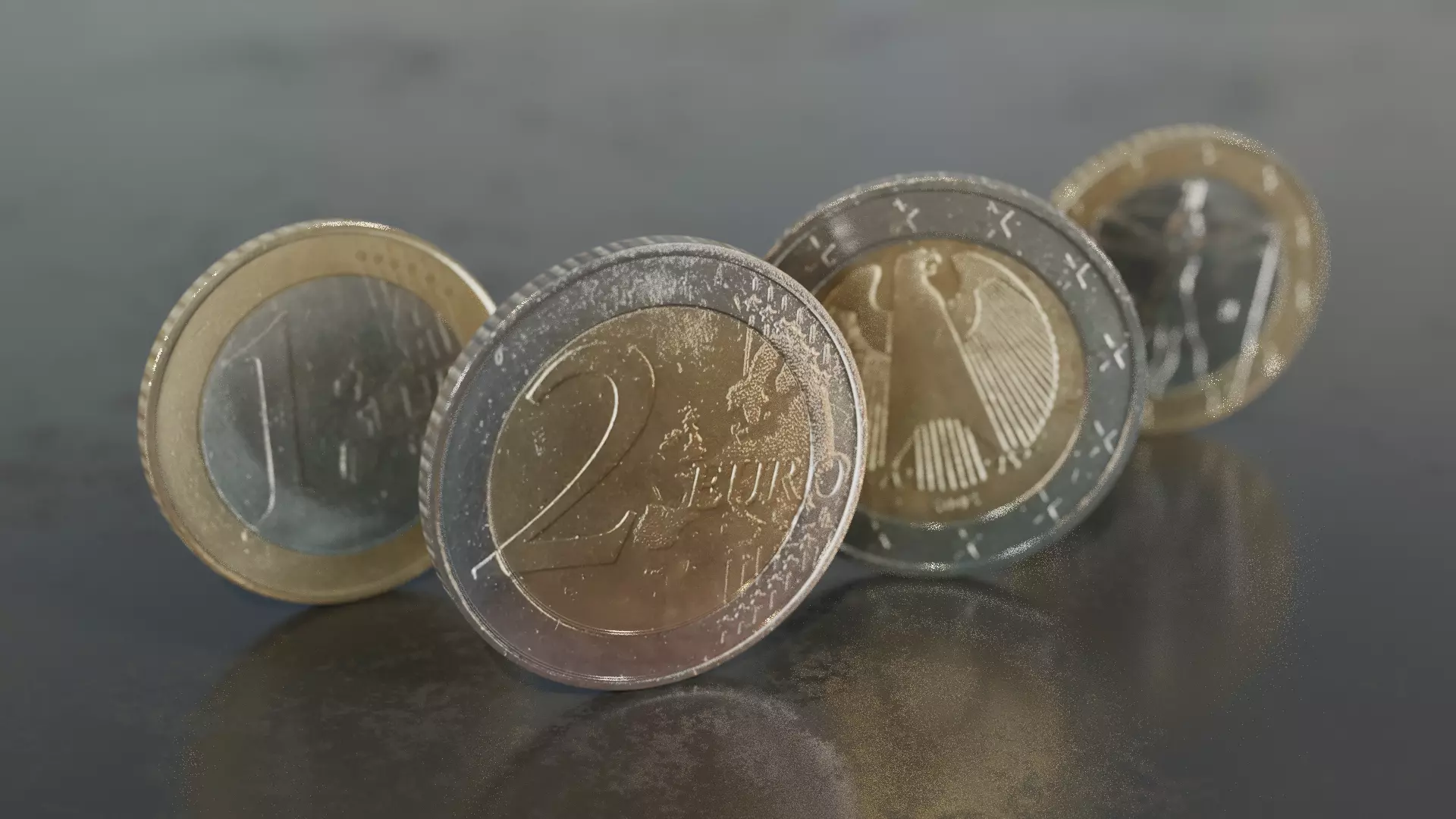 one and two Euro coins Low-poly 3D model