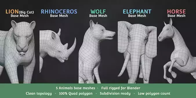 Base Meshes Animal Starter Kit 1 Low-poly 3D model