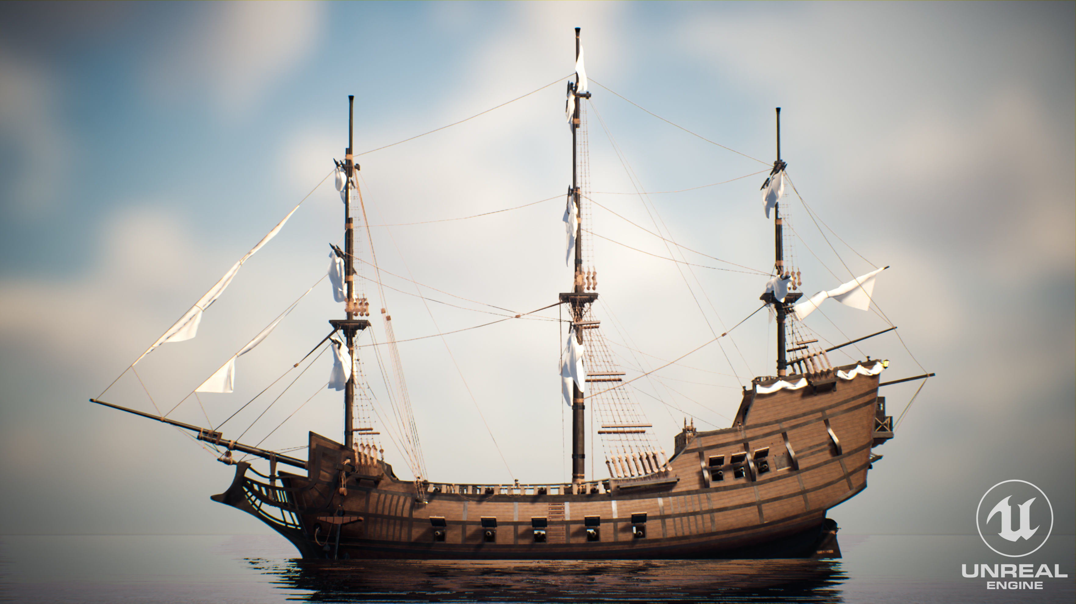 Galeon Ship low-poly Game-ready Low-poly 3D model_3