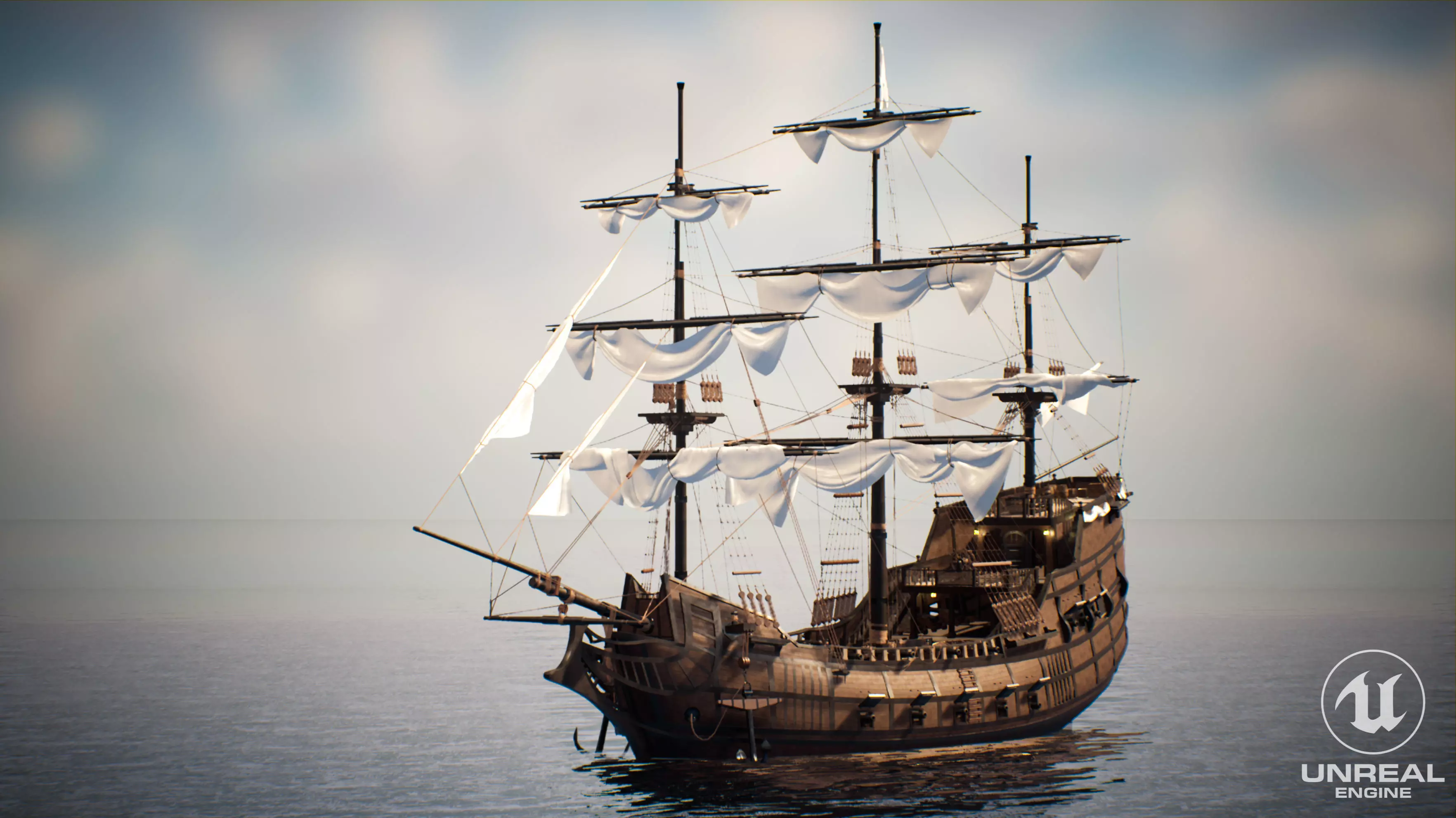 Galeon Ship low-poly Game-ready Low-poly 3D model_0