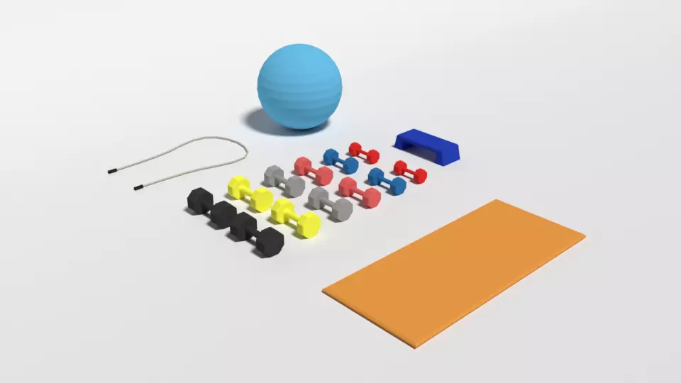 Low Poly Cartoon Gym Equipment Low-poly 3D model