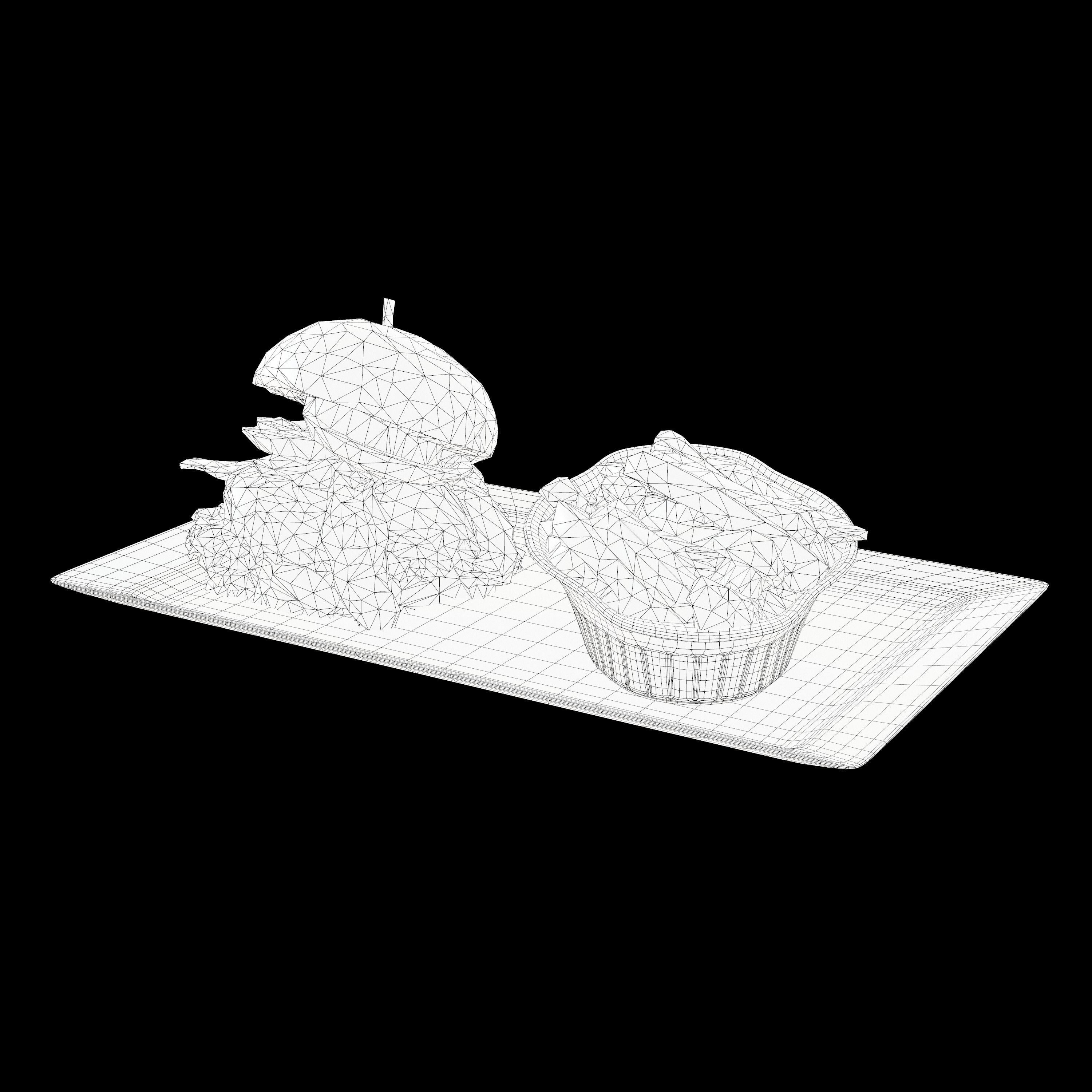 Burger with fries on plate Low-poly 3D model_13