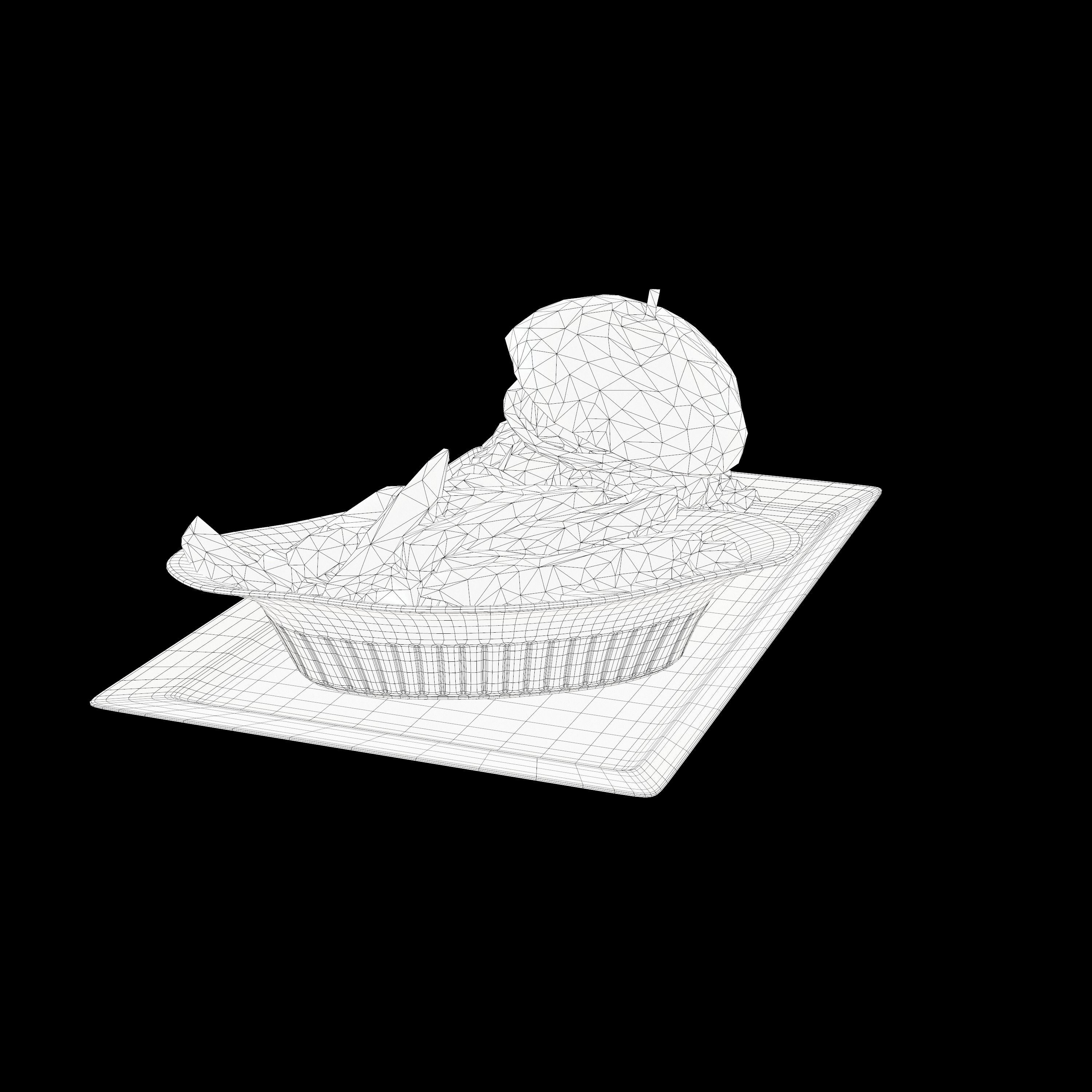 Burger with fries on plate Low-poly 3D model_12