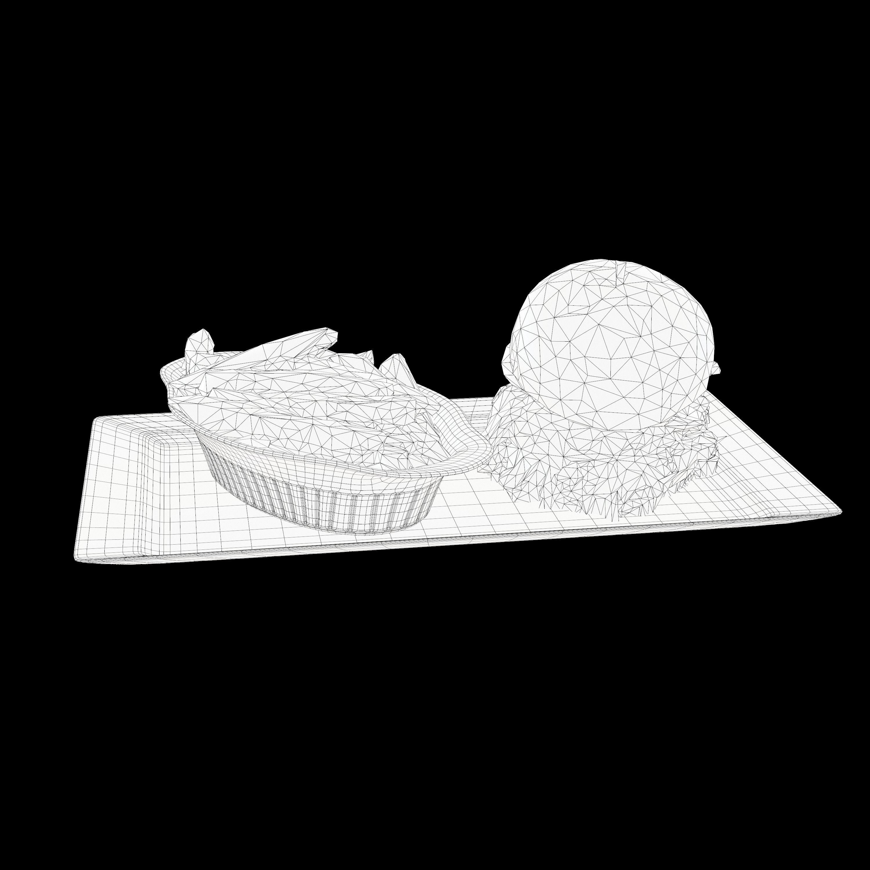 Burger with fries on plate Low-poly 3D model_11