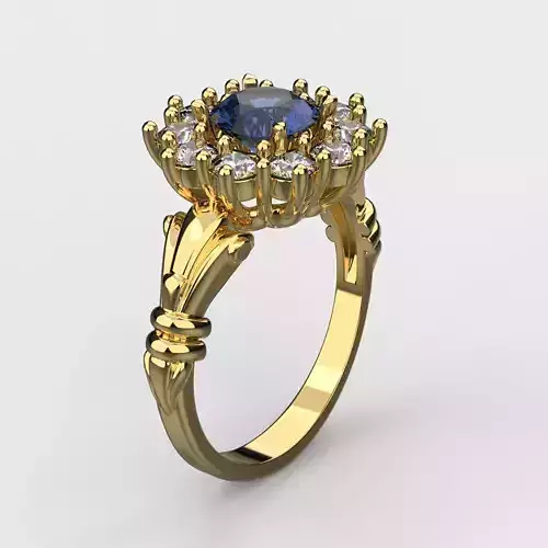 Saphire and Diamonds Gold Ring