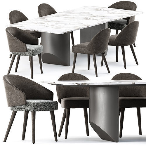Lawson Dining Chair and Wedge Dining Table by Minotti 3D model