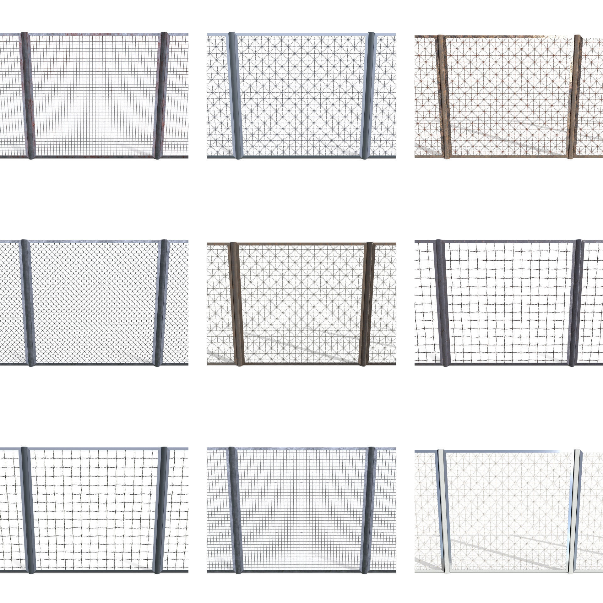 20 Piece Low Poly Fence Pack Low-poly 3D model_1