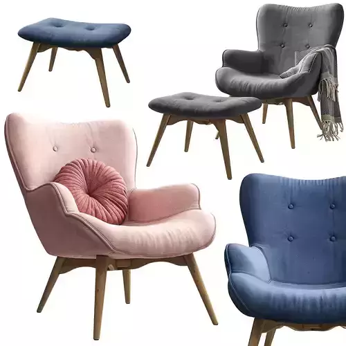 Armchair with pouffe Jysk PETERSBORG Low-poly 3D model