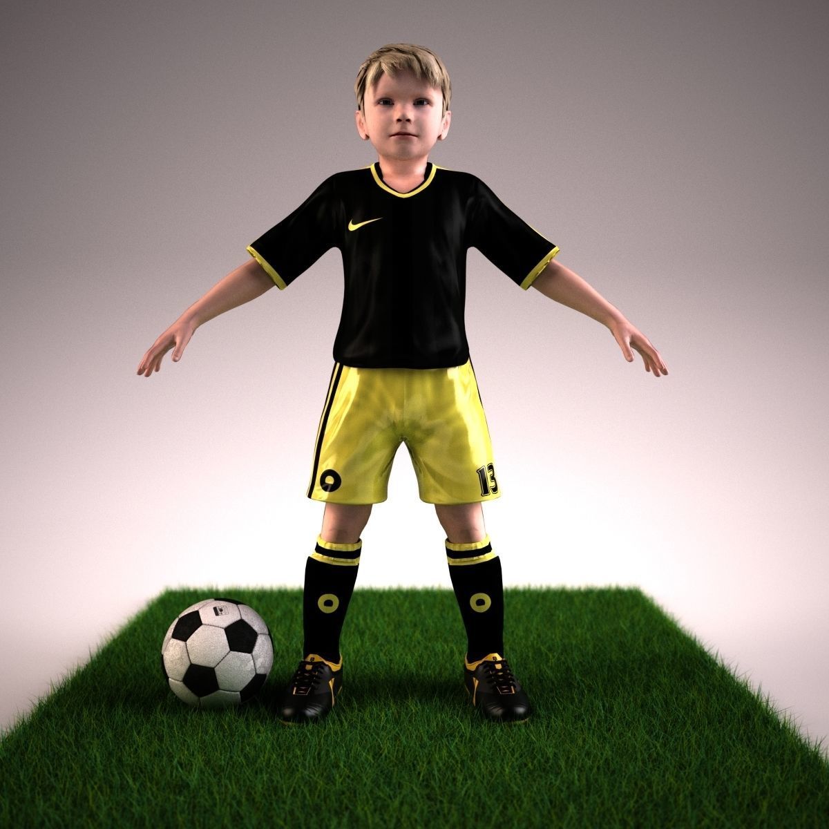 Youth Boy Soccer Player Rigged Character model Low-poly 3D model_13