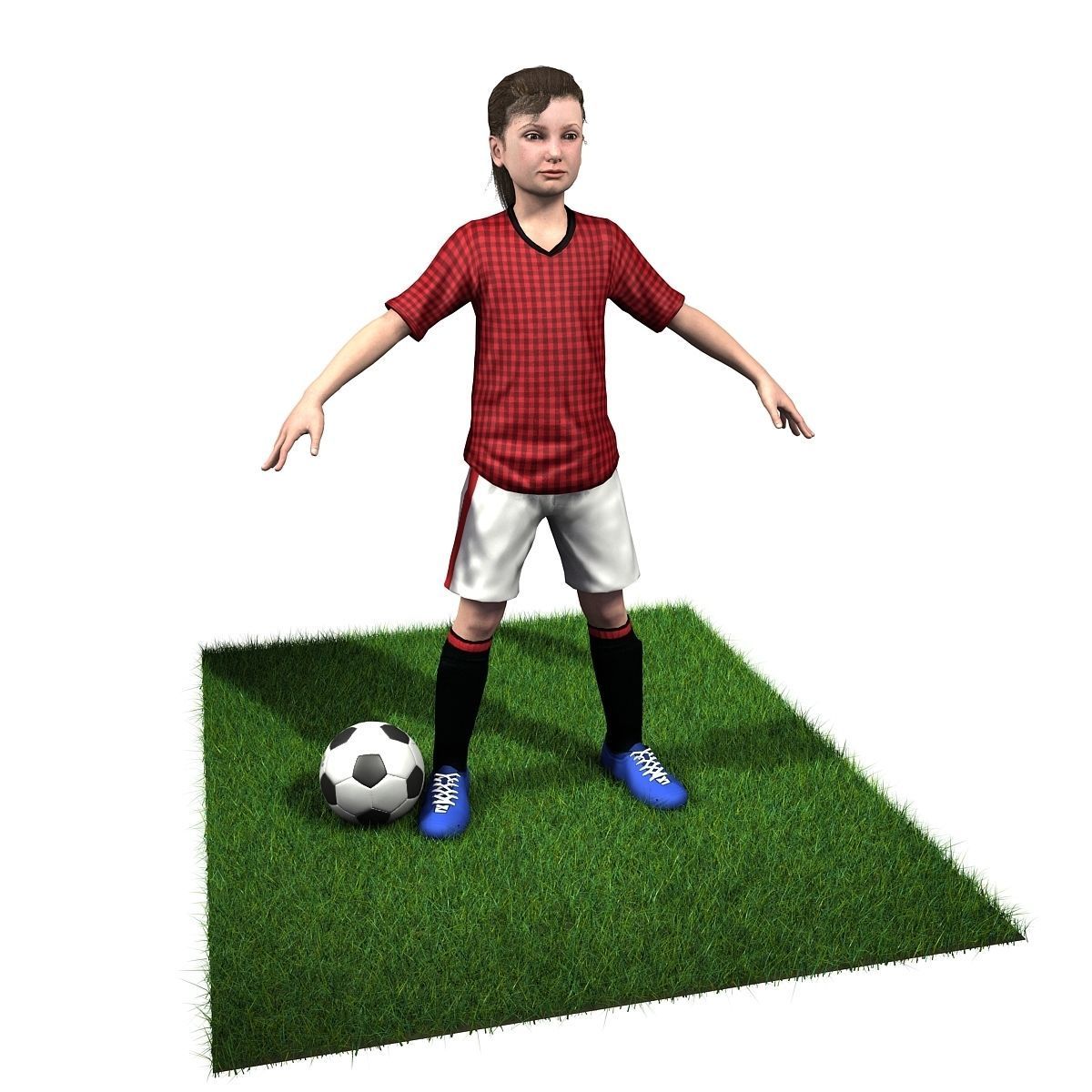 Youth Girl Soccer Player Rigged 3D model Low-poly 3D model_1