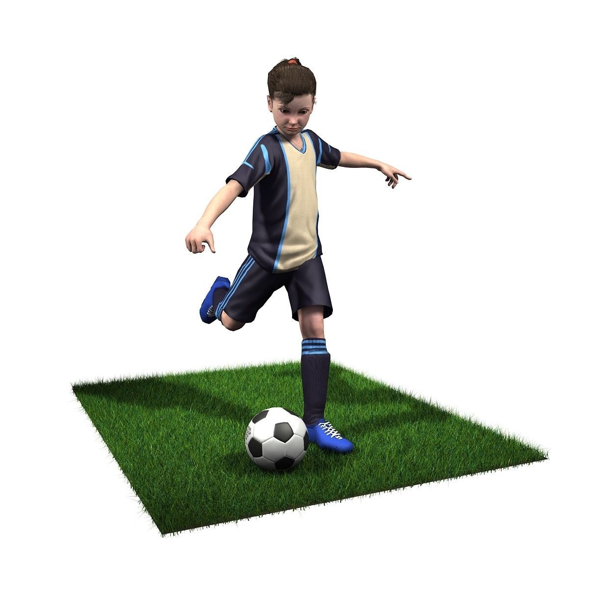 Youth Girl Soccer Player Rigged 3D model Low-poly 3D model_9
