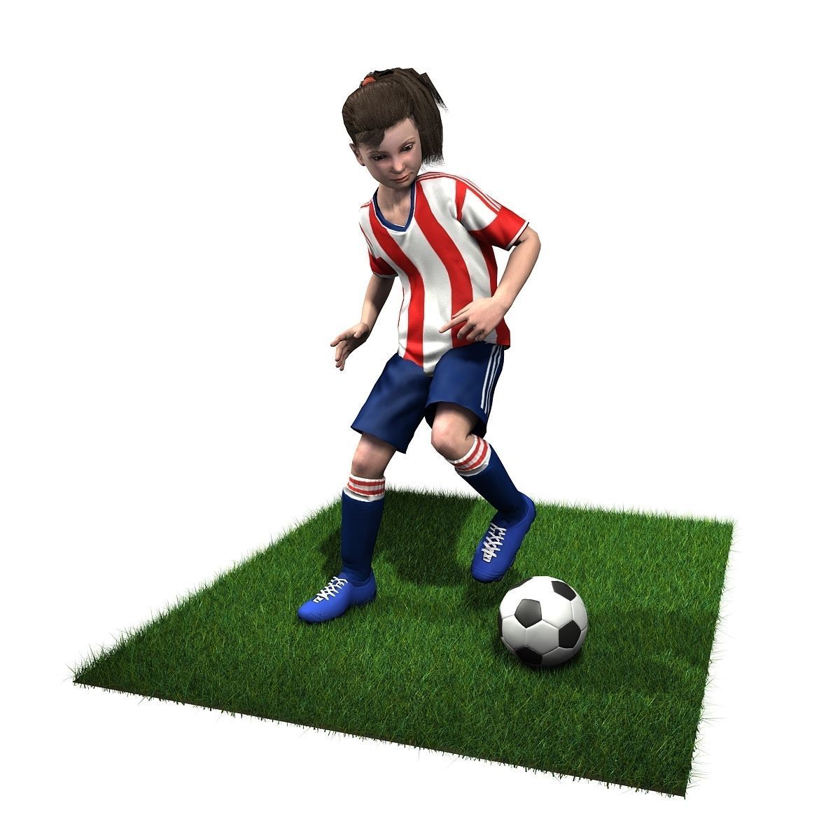 Youth Girl Soccer Player Rigged 3D model Low-poly 3D model_8