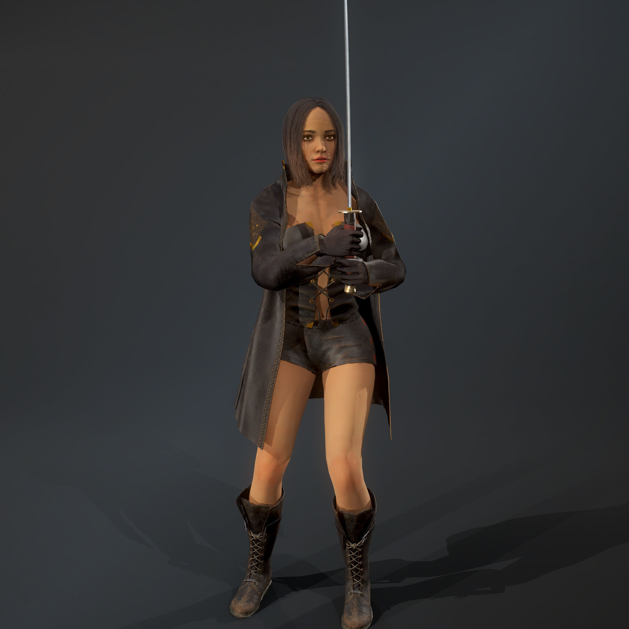 Girl hunter Free low-poly 3D model_11