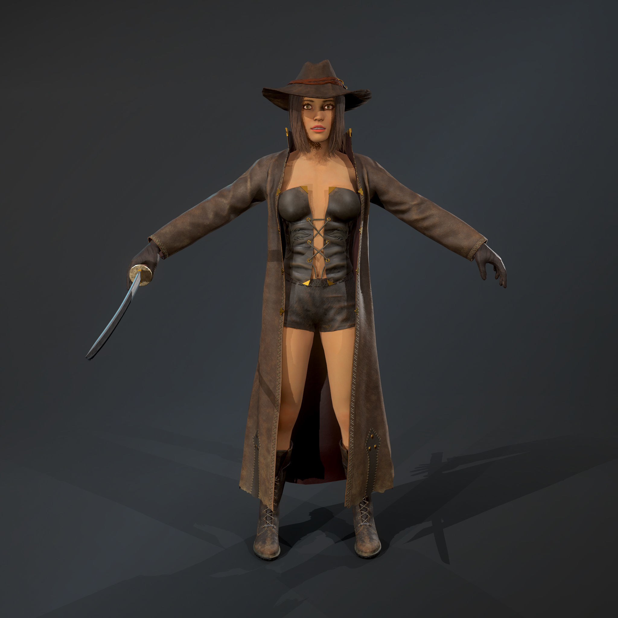 Girl hunter Free low-poly 3D model_6