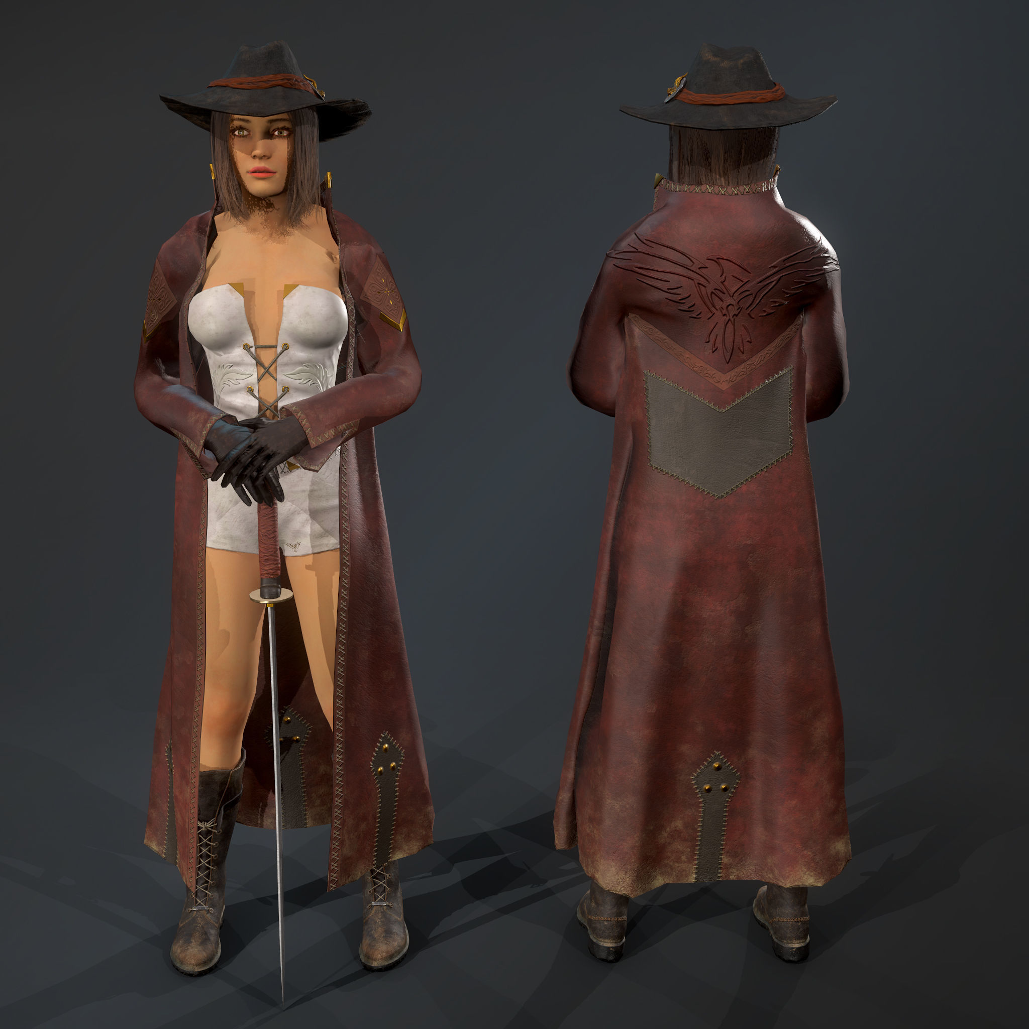 Girl hunter Free low-poly 3D model_8