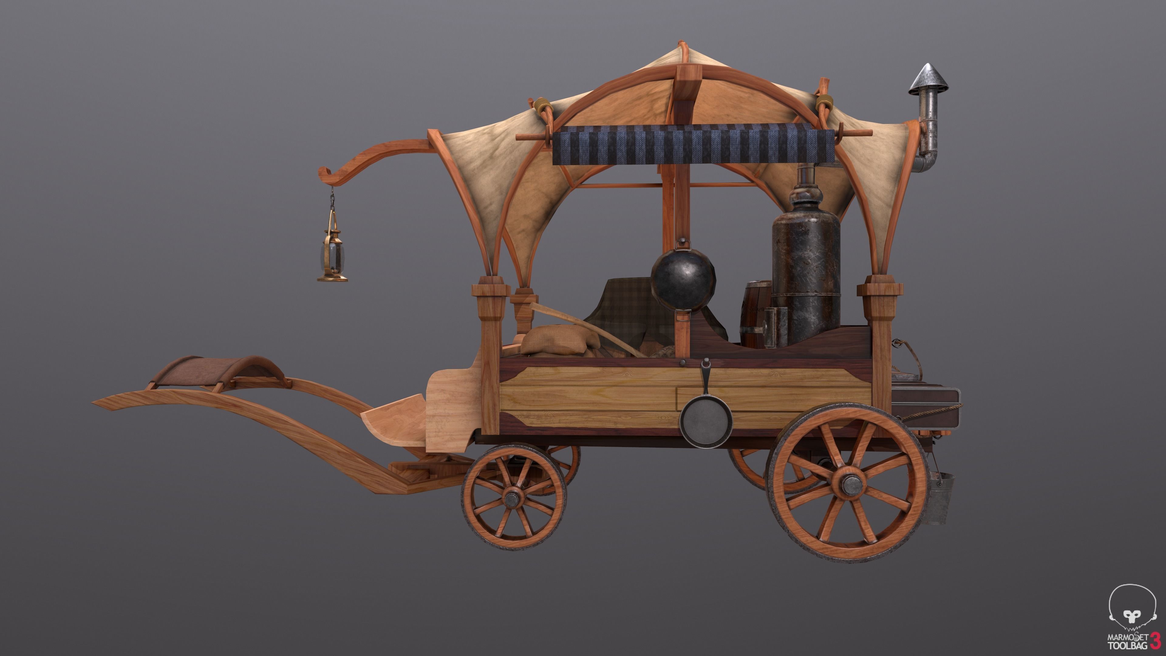 Peddler Cart Low-poly 3D model_9